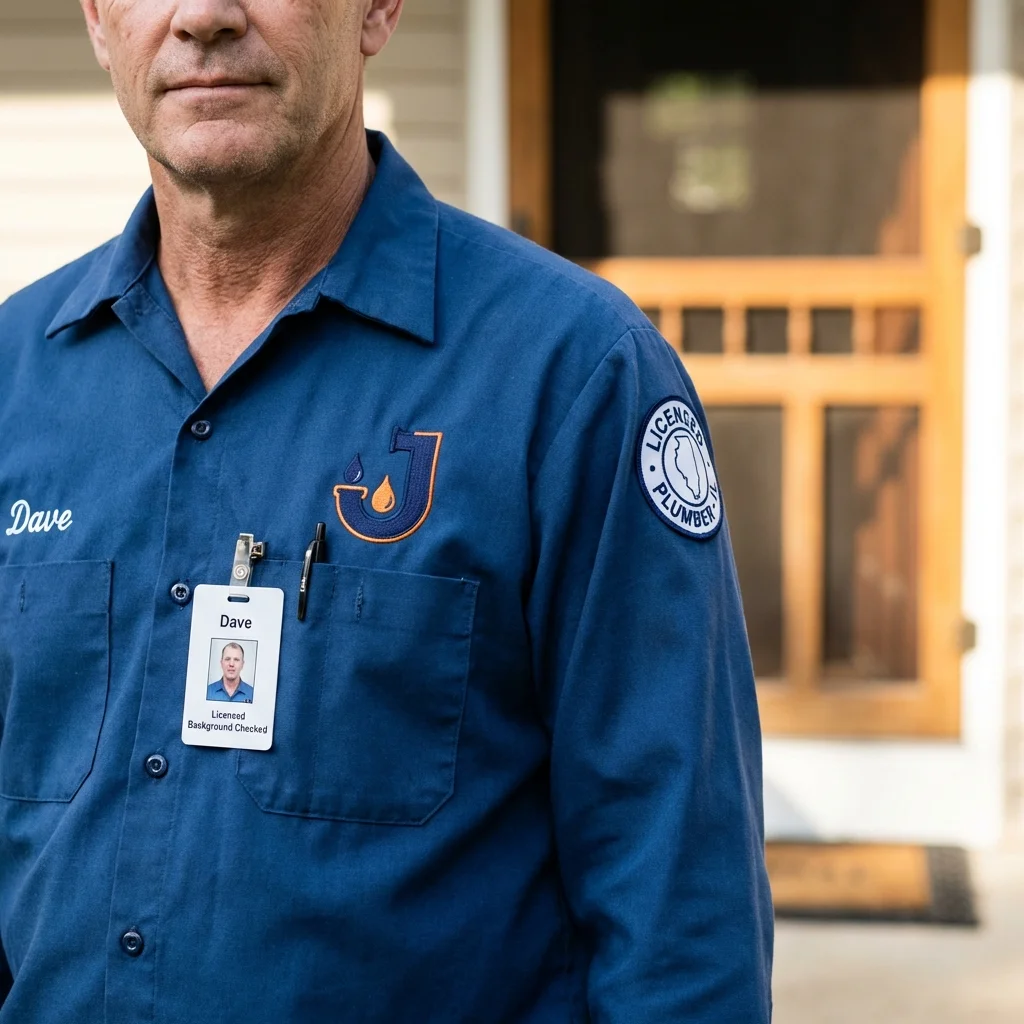 Licensed plumber showing ID badge in Ellicott City, MD