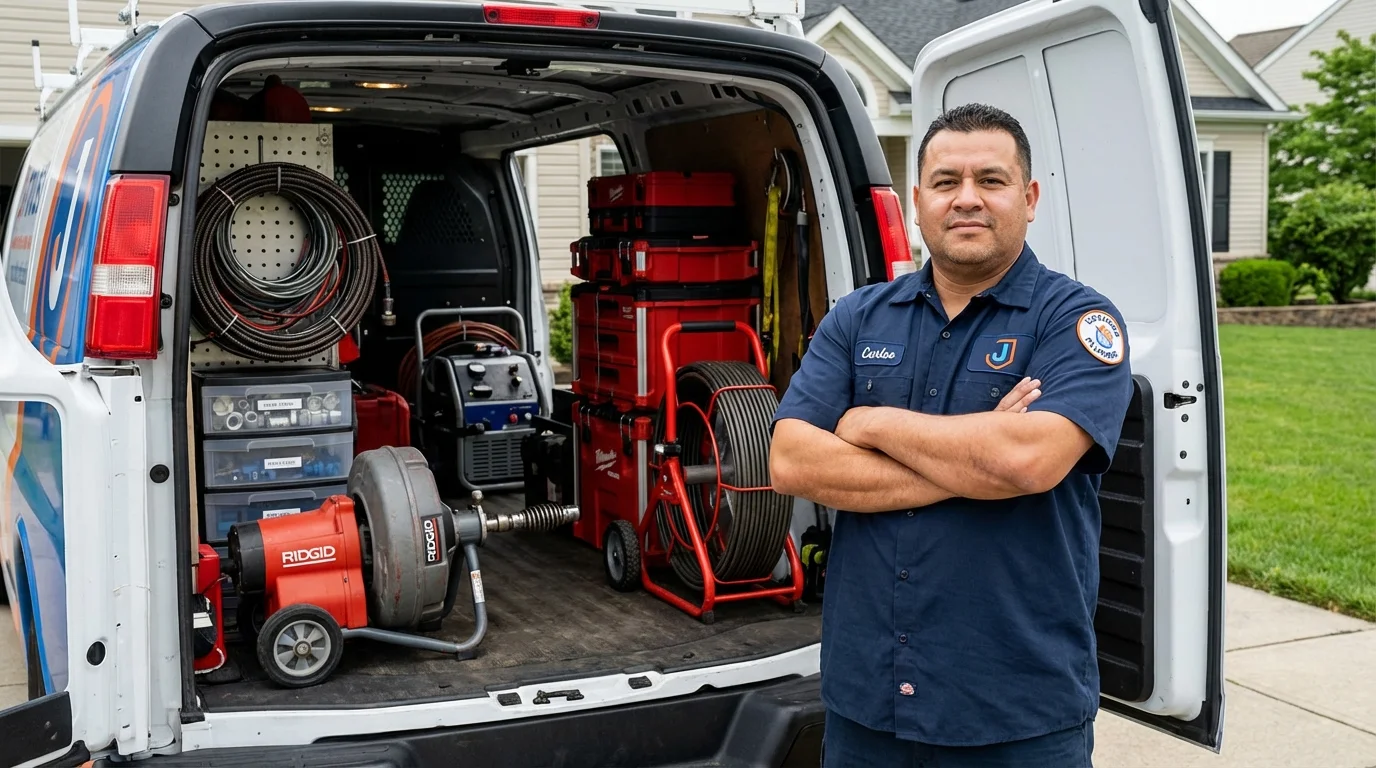 Professional drain cleaning equipment and Johns Plumbing LLC plumber in Ellicott City