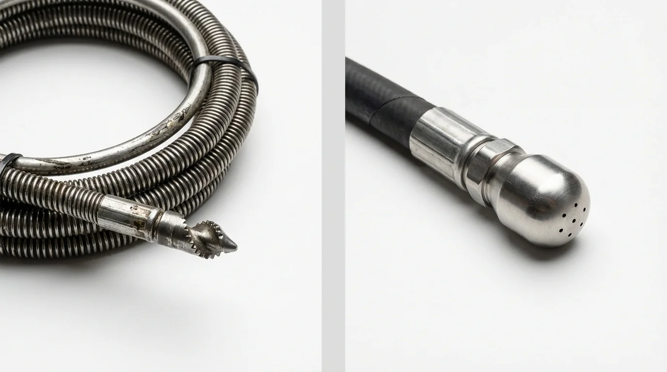 Drain snake cable and hydro jetting nozzle used for drain cleaning in Ellicott City, MD