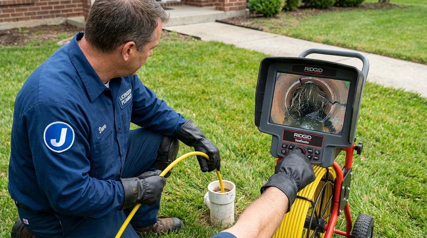 Sewer camera inspection being performed by Johns Plumbing LLC in Ellicott City