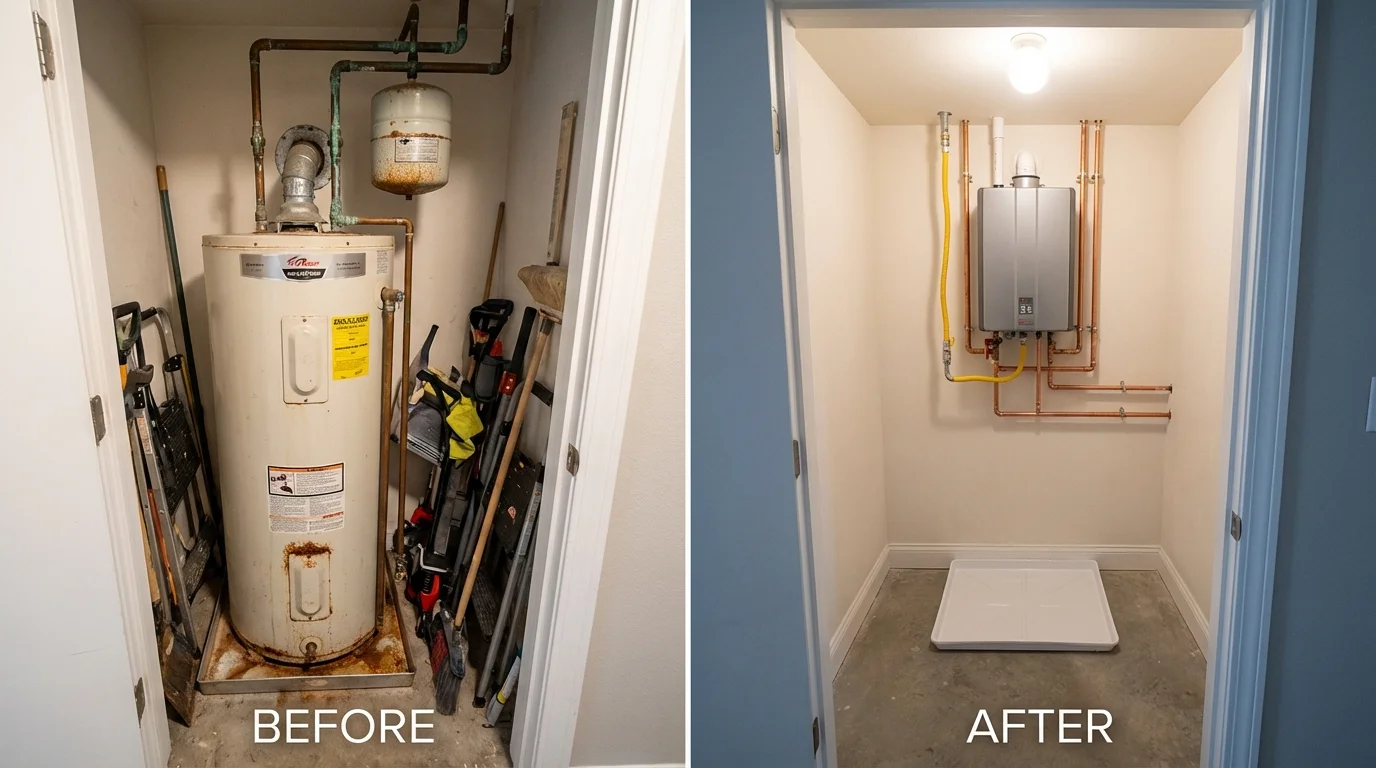 Tank water heater versus wall-mounted tankless unit comparison for Ellicott City, MD homeowners