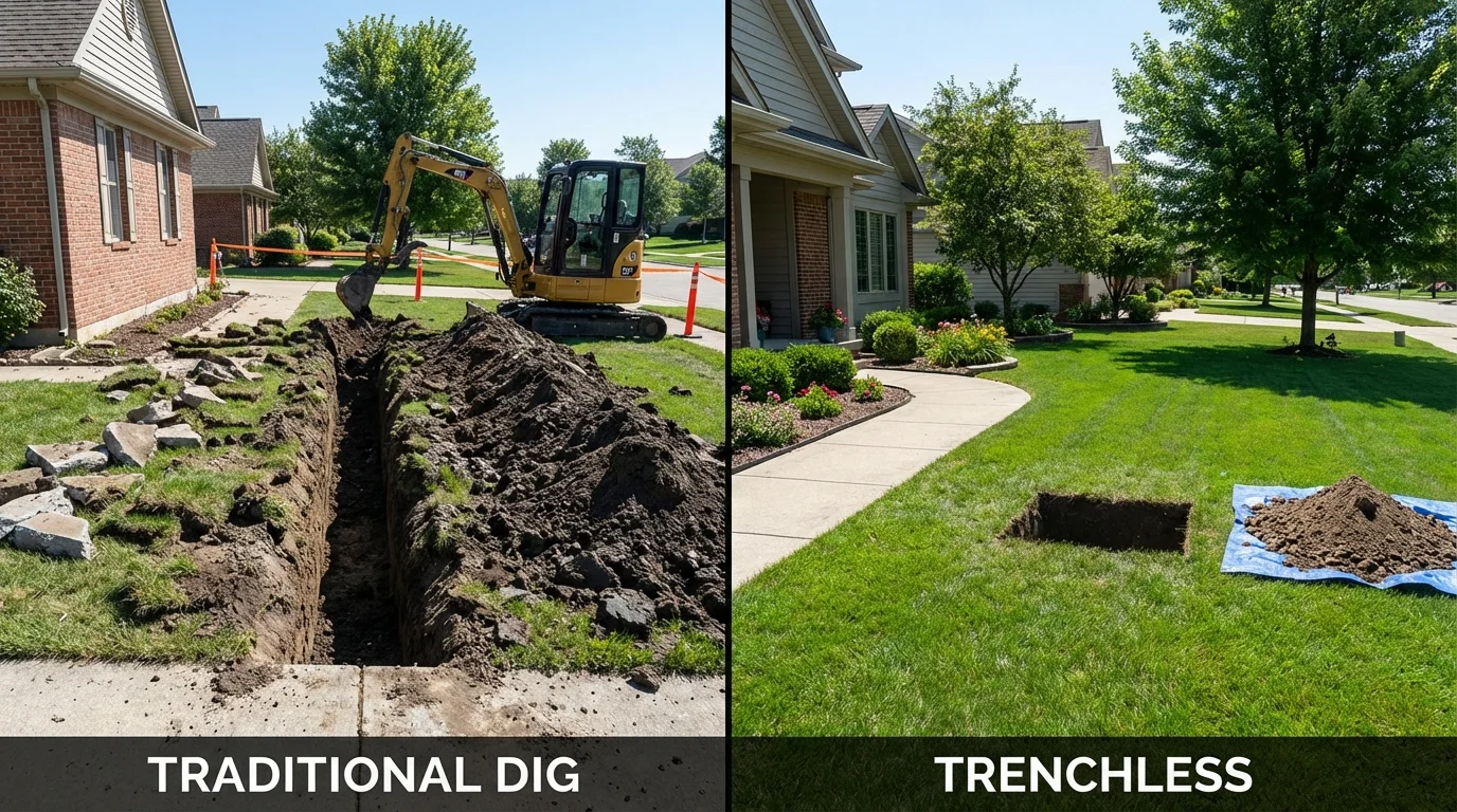 Trenchless sewer repair with minimal yard damage versus traditional excavation in Ellicott City, MD